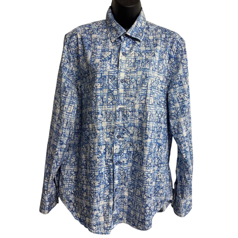 Robert Graham Classic Fit Blue Abstract Button Front Shirt Mens Medium